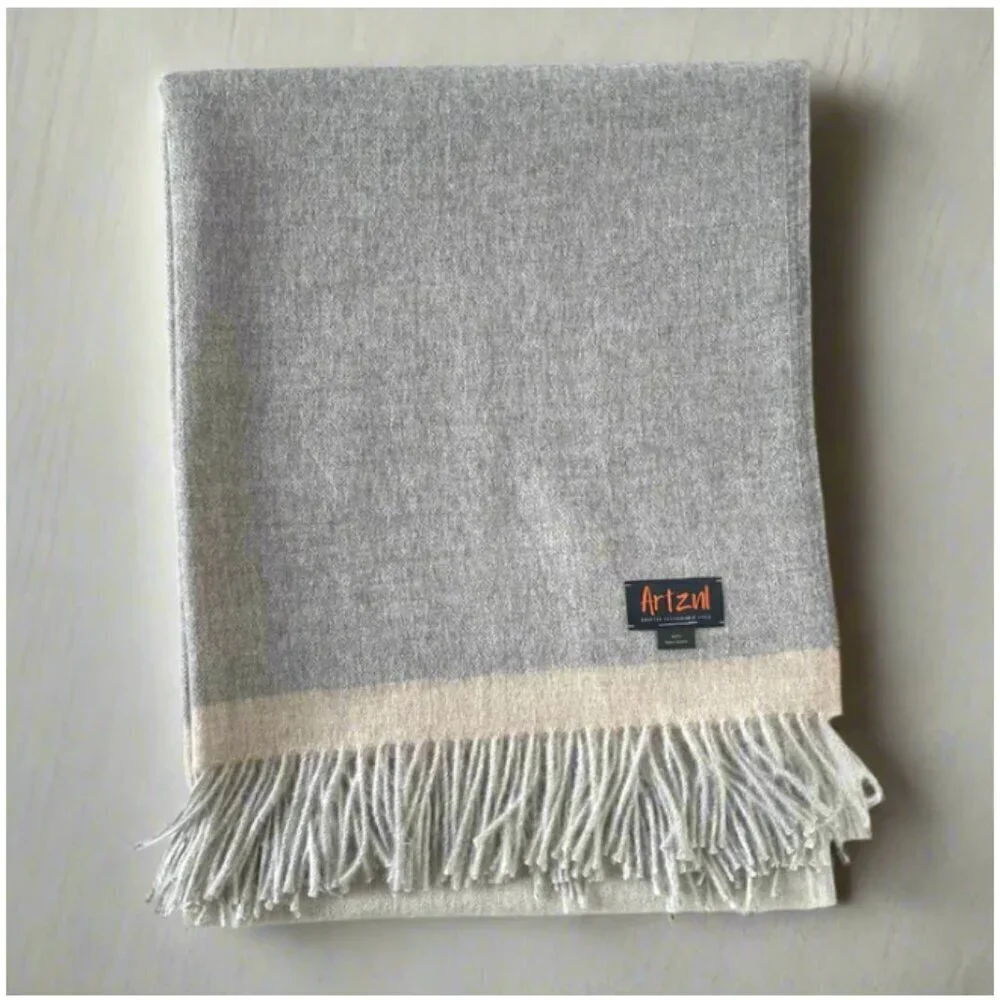 ARTZNL 100% Baby Alpaca ECO Throw Undyed Blanket Large Gray All Season Luxury
